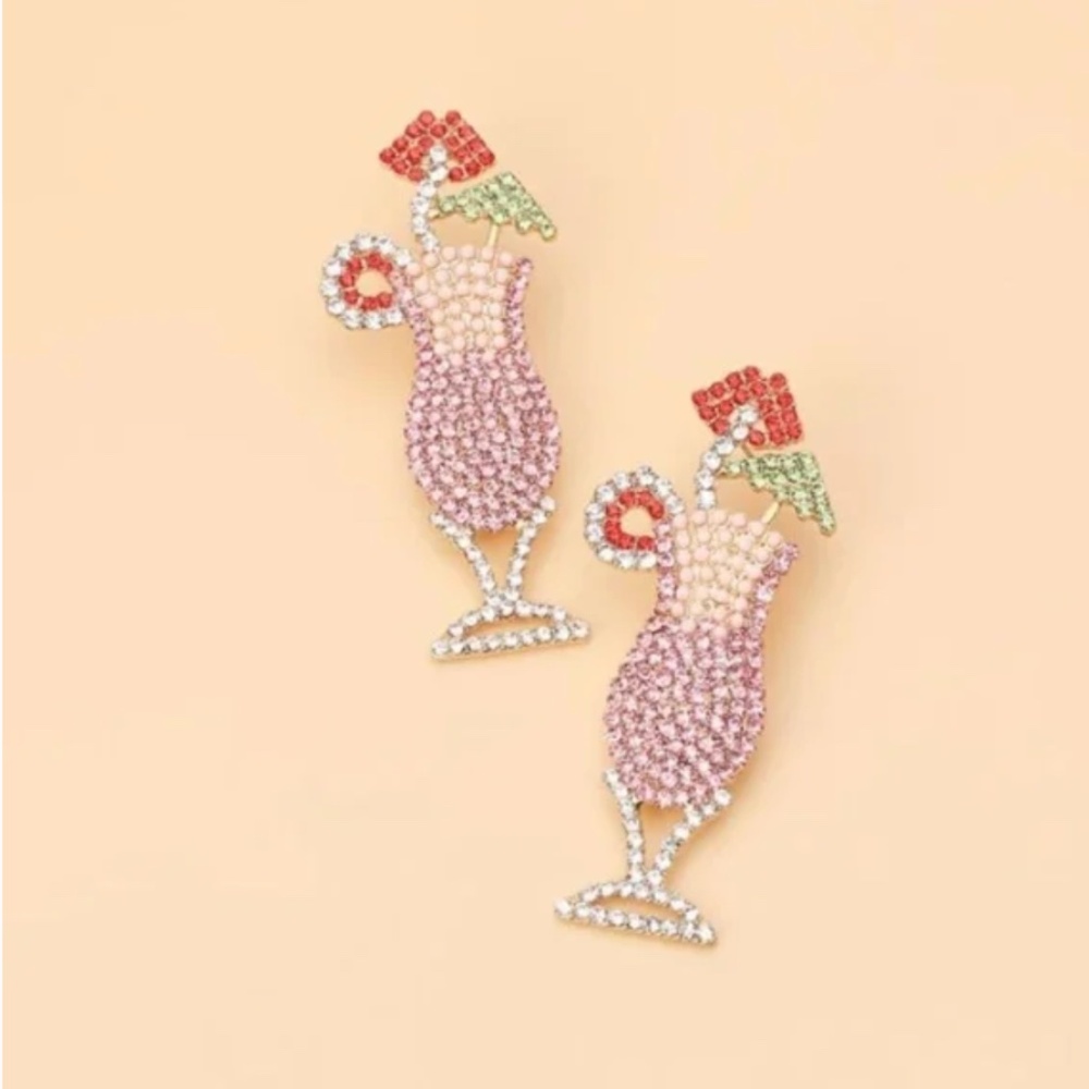 💍FREE Rhinestone Drink Alcohol Hipster Hippie Pop Art Deco Hip Cocktail Earring